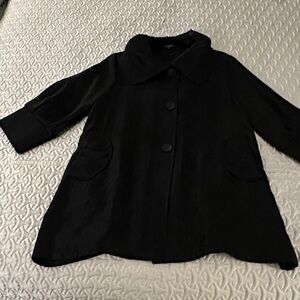 Solid Shimmery Button Down Swing Jacket in Black